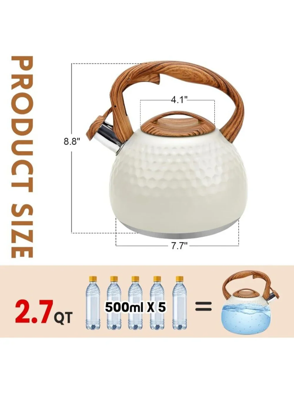 GGC 3.1QT White Stainless Steel Whistling Tea Kettles For Kitchen Stove Top